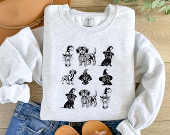 Halloween Dachshund Dog Sweatshirt, Dachshund Halloween Fall Sweater, Dog Lovers Crewneck Jumper, Dachshund Mom Sweater, Spooky Season Gifts