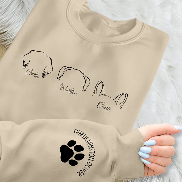 Dog Mom Sweatshirt, Custom Dog Ears Outline With Name Crewneck Jumper, Dog Mom Sweater, Pet Lovers Birthday Minimalist Gifts, Dog Memorial