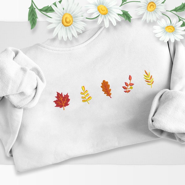 Fall Sweatshirt, Autumn Maple Leaf Embroidered Sweater, Vintage Autumn Fall Dry Leaves Unisex Jumper, Halloween Thanksgiving Matching Gifts