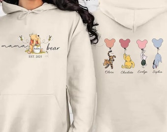 Personalised Mama Bear Hoodie, Custom Kids Names on Back Printed Hoody, Mama Bear Mothers Day Jumper, New Mom Gifts, Mother's Day Mama Gifts