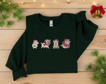 Embroidered Pig Christmas Sweatshirt, Pigs Christmas Crewneck Sweater, Christmas Holiday Jumper, Merry Xmas Sweatshirt, Animal Lover Gifts