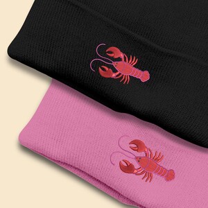 Embroidered Lobster Beanies, Comfort Colors Winter Hats, Minimalist Double Layer Unisex Beanie, Lobster Embroidery Caps, Animal Lover Gifts
