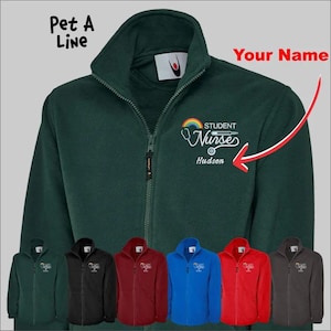 Custom Embroidered Nurse Fleece Jacket, Personalised Monogrammed Nurse Jacket, Rainbow Logo Zip Up Jacket, Healthcare Workers Staff Uniform