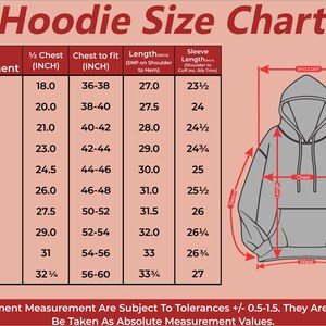 Peut inclure: Tableau des tailles de sweat-shirt avec des mesures en pouces pour diff&eacute;rentes tailles de XS &agrave; 6XL. Le tableau indique les mesures du corps, de la demi-poitrine, de la poitrine &agrave; ajuster, de la longueur et de la longueur des manches.