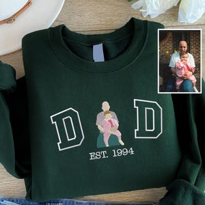 Embroidered Dad Photo Portrait Sweatshirt, Personalised Drawing Sketch From Photo Sweater, Dad Grandpa Matching Jumper, Father&#39;s Day Gifts