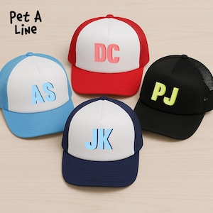 Personalised Initials Trucker Hat, Custom Monogram Bridal Showers Hat, Bachelorette Party Favours Gift, Birthday Party Gift, Bridesmaid Gift