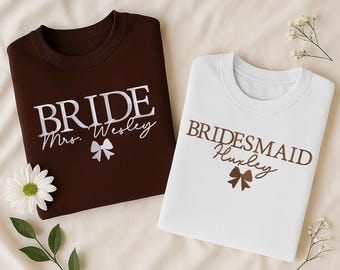 Sudadera personalizada para la novia y las damas de honor, suéter con nombre bordado, jersey para el grupo de la novia, suéter para la despedida de soltera, regalos para la despedida de soltera.