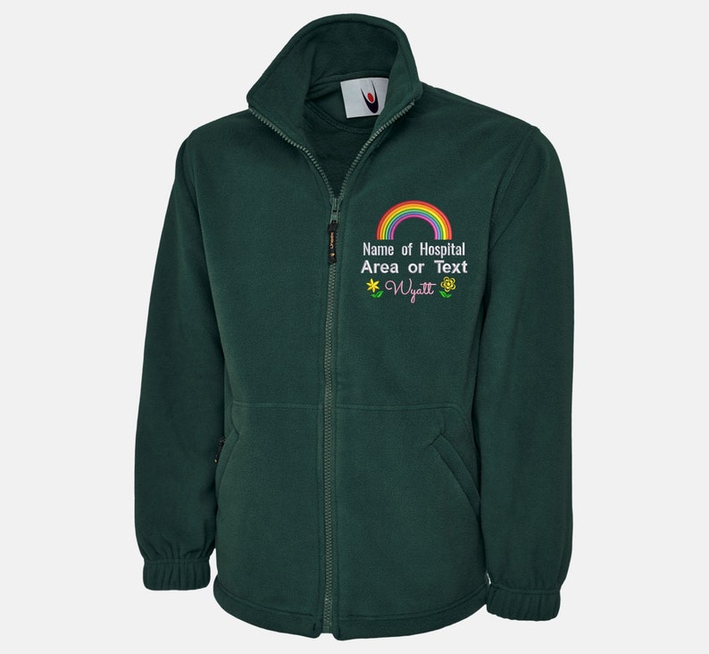 Personalised Nurses Doctors Hospital Fleece Jacket, National Heroes Embroidered Rainbow Logo Jacket, Healthcare Worker Medical Staff Uniform Bottle Green