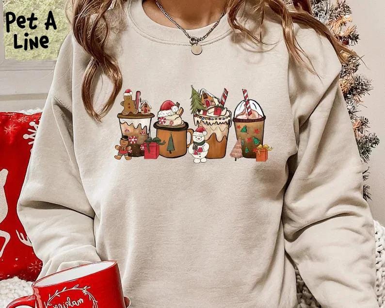 Christmas Coffee Crewneck Sweatshirt, Gingerbread Christmas Drinks Jumper