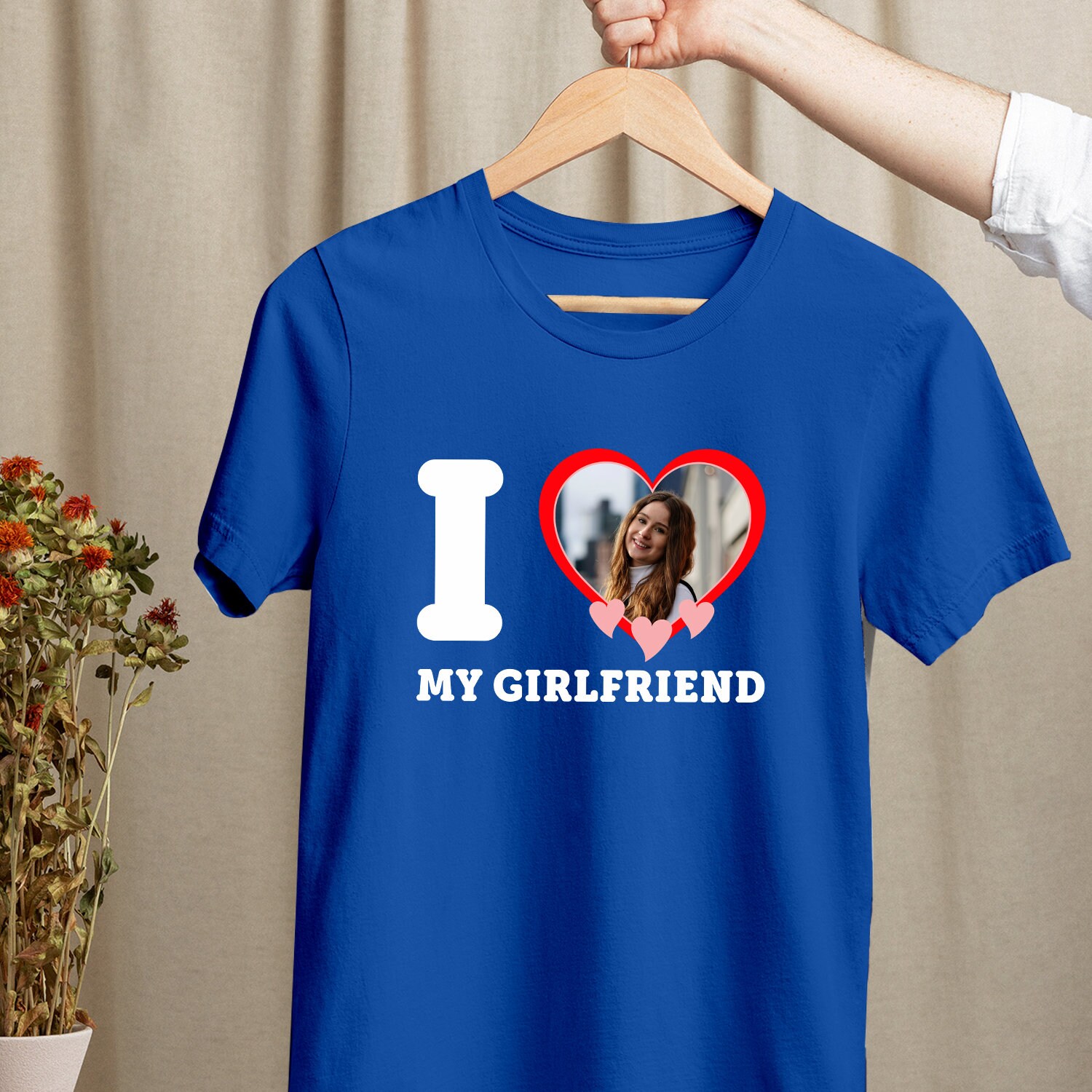 Personalized Girlfriend Graphic Tee Shirt, Couples Matching Birthday Gift, Custom Photo Printed Top, Unique Gift for Her