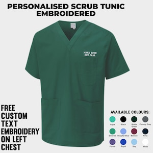 Embroidered Medical Scrub Tunic, Personalised Text & Logo Nurse Tunic, Healthcare Nurse Uniform, Medical Staff Workwear Tops, Nursing Gifts