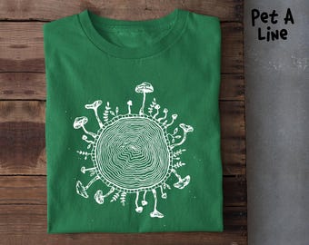 Chemise anneau champignon, t-shirt imprimé nature champignons magiques, t-shirt de camping en plein air plante botanique, hauts graphiques forêt champignons champignons