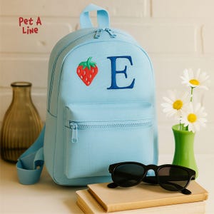 Personalised Kids Backpack, Custom Embroidered Initial Strawberry Bag, Back To School Childrens Rucksack, Kids & Toddlers Nursery Backpack