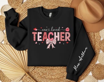 Sudadera de San Valentín para profesores, suéter con estampado de lazo coqueto, jersey de San Valentín para un profesor querido, bonito regalo de San Valentín para profesores.