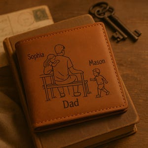 Personalisierte Vatertagsbrieftasche, Benutzerdefiniertes Porträt von der Fotobrieftasche, Monogrammierte Herrenlederbrieftasche, Groomsmen-Brieftasche, Vater-Geburtstagsgeschenk