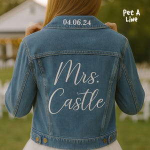 Custom Embroidered Bride Denim Jackets, Personalised Bride Name & Date Jacket, Future Mrs Jean Jacket, Bridal Shower Gifts, Wedding Gifts