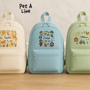 Personalised Boys & Girls Backpack, Custom Kids Name Printed Rucksack, Cute Cars Animals and Plane Backpack, Back To School Childrens Gift