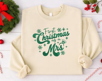 Eerste kerst als mevrouw sweater, juffrouw aan mevrouw ronde hals trui, nieuwe vrouw kersttrui, eerste kerst getrouwd trui, huwelijksgeschenken