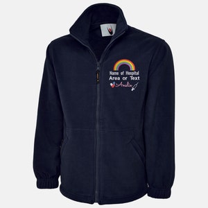 Personalised Nurses Doctors Hospital Fleece Jacket, National Heroes Embroidered Rainbow Logo Jacket, Healthcare Worker Medical Staff Uniform Navy