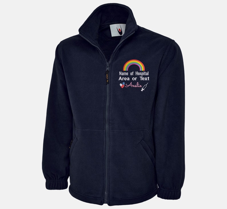 Personalised Nurses Doctors Hospital Fleece Jacket, National Heroes Embroidered Rainbow Logo Jacket, Healthcare Worker Medical Staff Uniform Navy