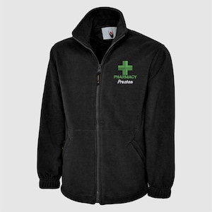 Personalised Pharmacy Fleece Jacket, Embroidered Pharmacy Logo Jacket, Custom Name Pharmacist Uniform, Workwear Jackets, Medical Staff Gifts