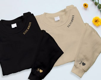 Pull brodé avec date spéciale d'anniversaire, sweat-shirt personnalisé pour femme, cadeau de mariage d'un an pour couple, sweat à capuche assorti pour femme