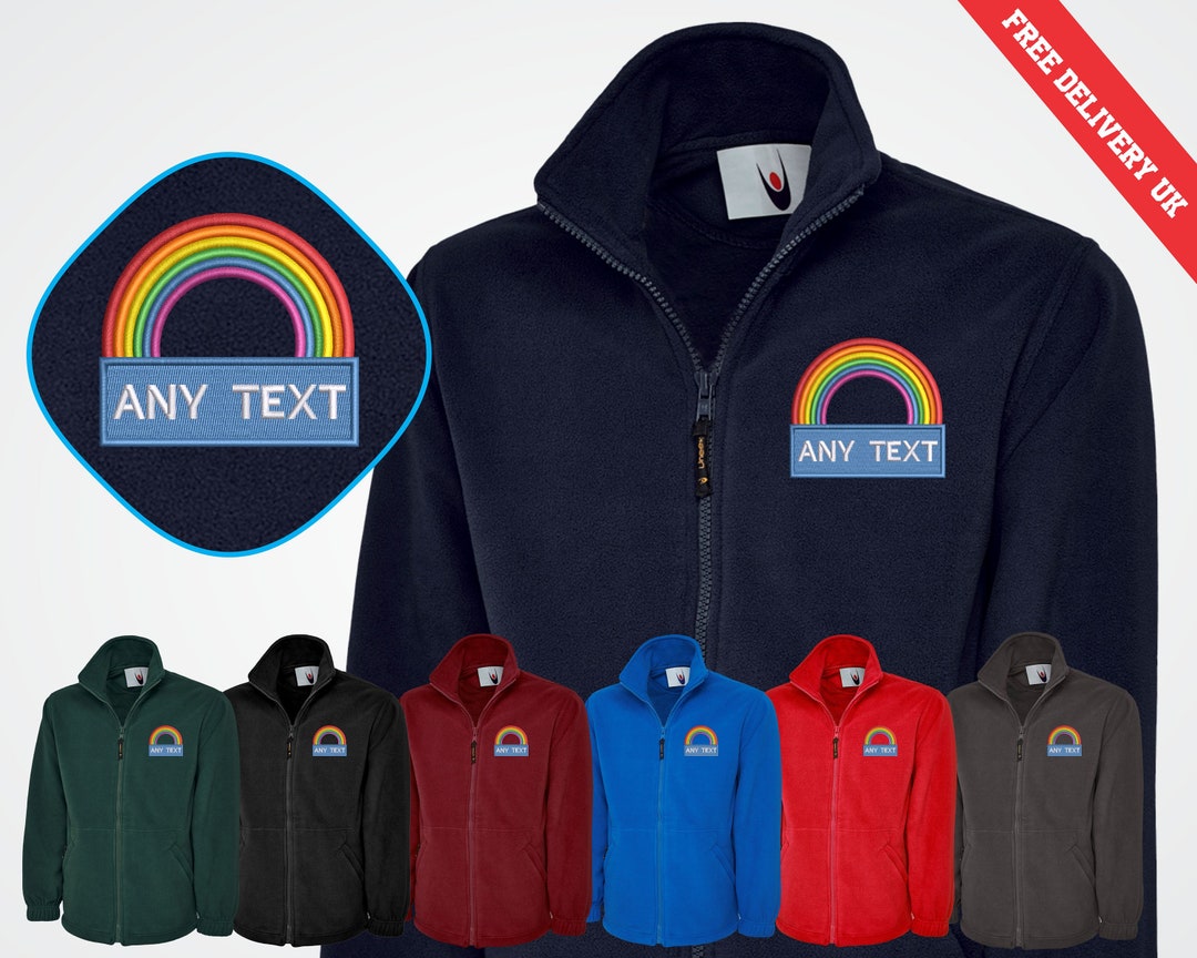 Rainbow Embroidered Medical Custom Fleece Jacket, Personalized Text
