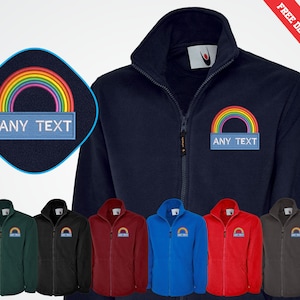 Rainbow Embroidered Medical Custom Fleece Jacket, Personalized Text Monogram National Healthcare Staff Uniform, Nurse Doctors Zip Up Fleece