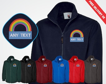 Rainbow Embroidered Medical Custom Fleece Jacket, Personalized Text Monogram National Healthcare Staff Uniform, Nurse Doctors Zip Up Fleece