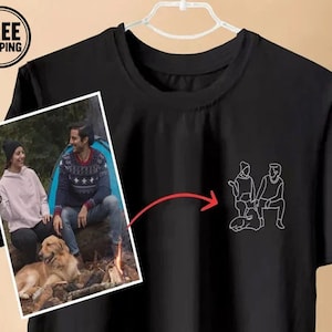 Personalised Photo Birthday T Shirts, Outline Embroidered Portrait Custom Couple Shirts, Drawing from Photo Matching Tops, Unique Photo Gift