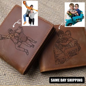 Personalisierte Foto-Porträt-Leder-Geldbörsen, individuell gravierte Name & Text Monogramm-Geldbörsen, Geschenke für Freund, Weihnachtsgeschenk für ihn