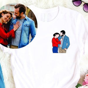 Personalised Photo Sketch Matching Couple T Shirt, Custom Faceless Drawing Portrait Printed TShirt, Memorial Picture Illustration Family Top
