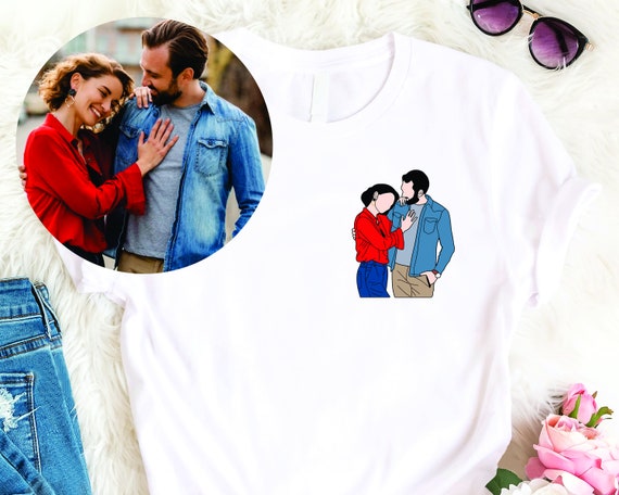 Personalised Photo Sketch Matching Couple T Shirt Custom Faceless Drawing Portrait Printed Tshirt Memorial Picture Illustration Family Top Etsy