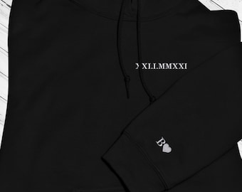 Roman Numeral Hoodie, Embroidered Anniversary Hoodie, Custom Date Wedding Anniversary Couple Matching Trendy Sweater, Gift For Boyfriend