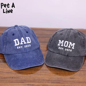 Custom Embroidered Mom and Dad Hat, Personalised Dad Est Date Baseball Cap, Pregnancy Reveal Gifts, Vintage New Mom Hat, Mother&#39;s Day Gifts
