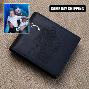 Personalised Engraved Leather Wallet, Custom Portrait Photo Mens Wallet, Bifold Valentine Gift for Him, Valentines Day Gifts for Boyfriend