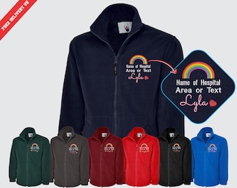 Personalised Nurses Doctors Hospital Fleece Jacket, National Heroes Embroidered Rainbow Logo Jacket, Healthcare Worker Medical Staff Uniform