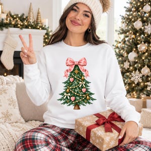 Christmas Tree Bow Sweatshirt, Matching Christmas Shirts for Woman, Christmas Coquette Bow Sweaters, Festive Xmas Outfits, Holiday Gifts