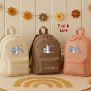Personalised Kids Name Backpack, Custom Bunny Initial School Bag, Back To School Childrens Rucksack, Toddlers Nursery Bag, Gift for Daughter