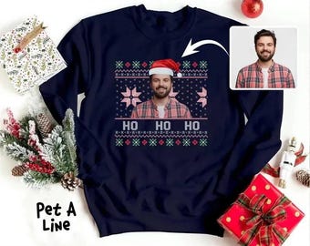 Personalised Photo Ugly Christmas Sweatshirt, Santa Hat Face Christmas Sweatshirt, Family Matching Xmas Jumper, Christmas Eve Party Outfits