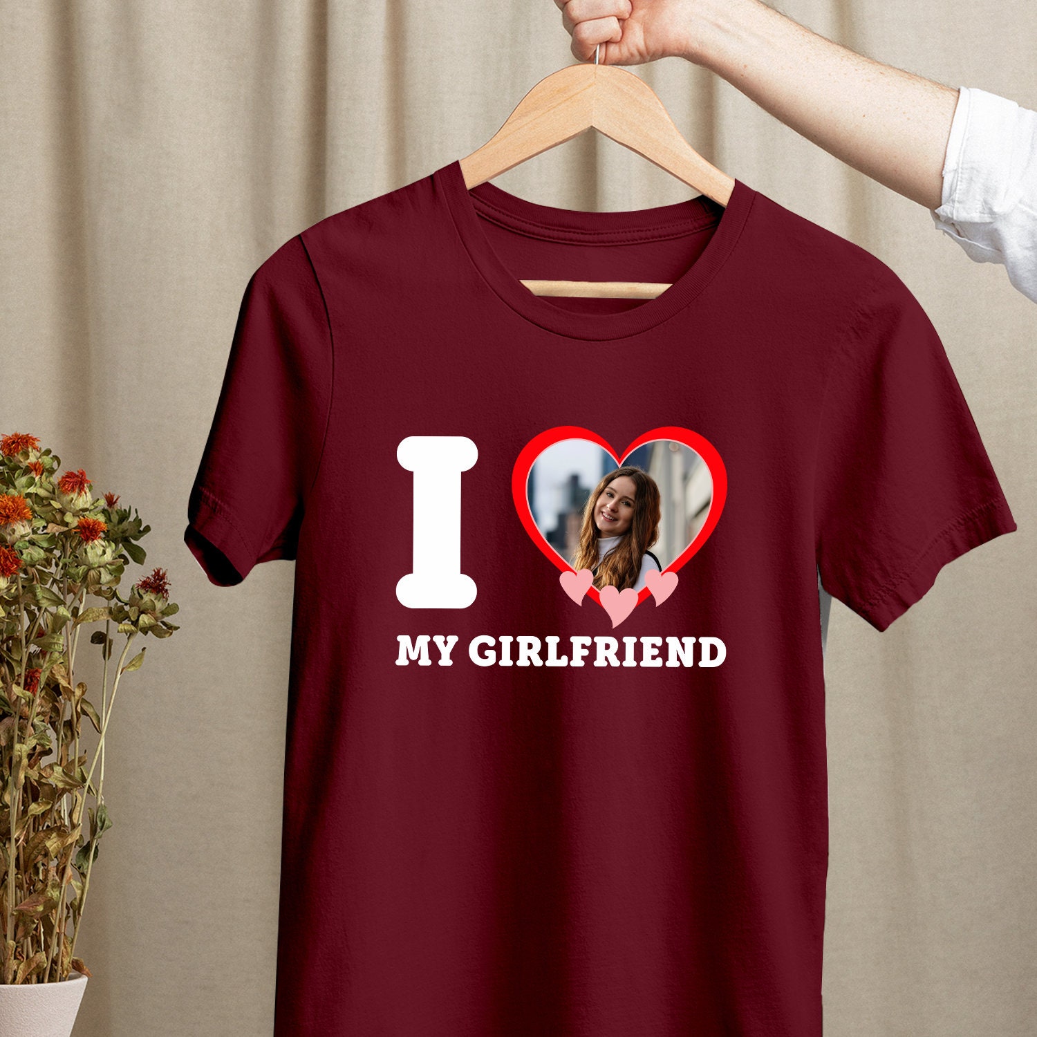 Personalized Girlfriend Graphic Tee Shirt, Couples Matching Birthday Gift, Custom Photo Printed Top, Unique Gift for Her