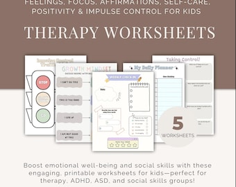 Therapy Worksheets for Kids: Feelings, ADHD, Autism, Social Skills (Digital Download)
