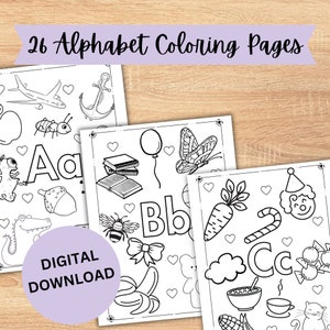 Páginas para colorear del alfabeto ABC - DESCARGA INSTANTE- Hojas de trabajo de reconocimiento de letras para preescolar, prekínder, jardín de infantes, niños pequeños, maestros