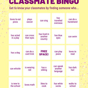 Classmate Bingo End of year game or first day of school!