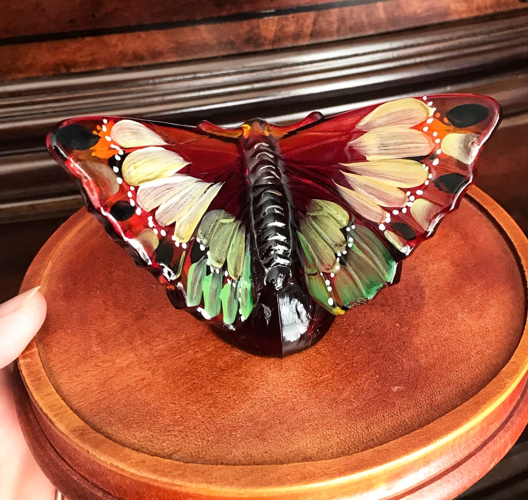 Glass Butterfly Vintage Fenton Hand Painted Butterfly Lover Gift