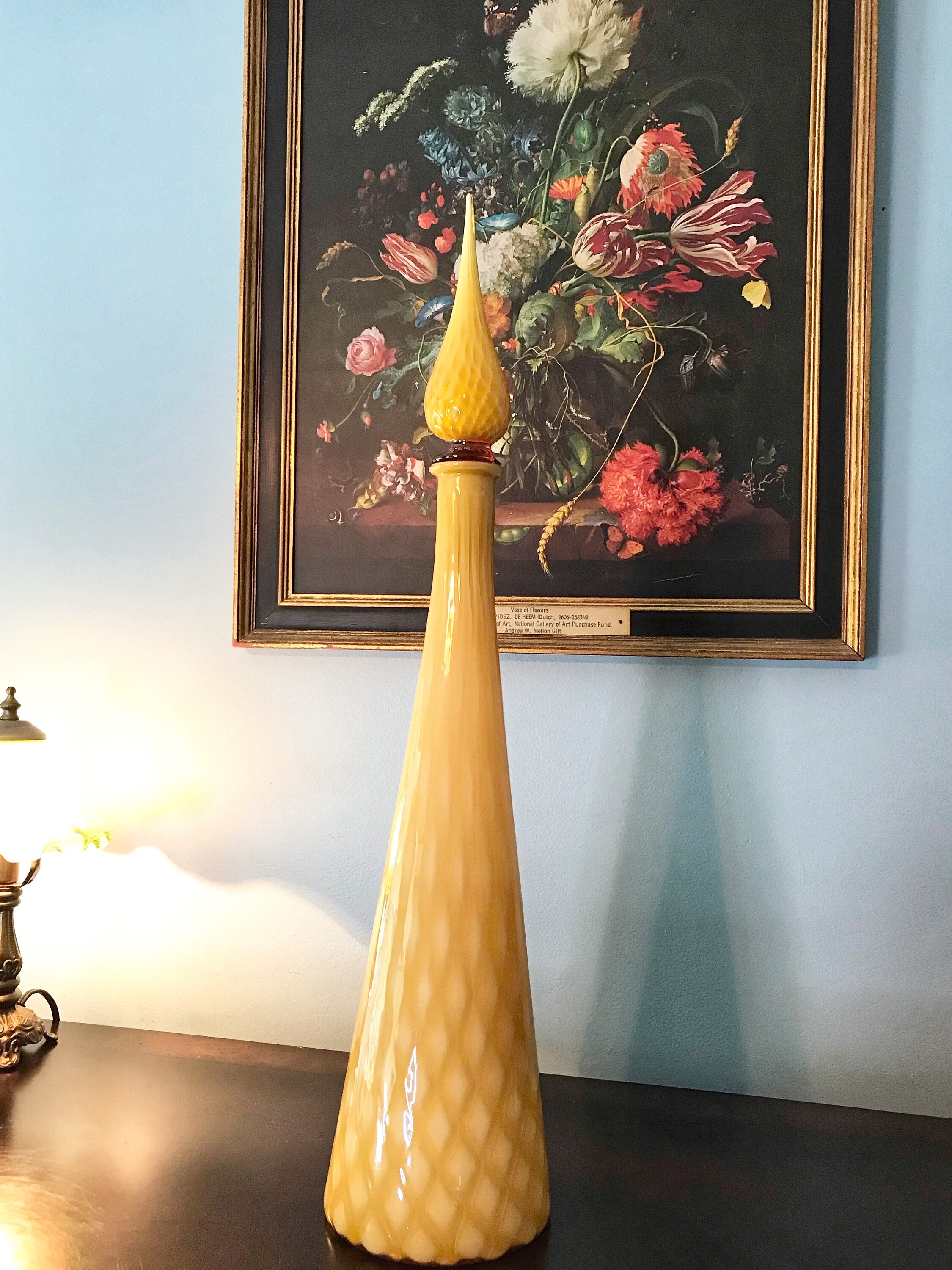 Vintage Cased Glass Empoli Butterscotch Optic Genie Bottle MCM Decor