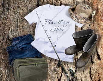 Men's White T-shirt | Outdoor Mockup | Fishing Mockup | Country Mockup