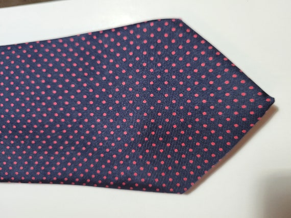 Vintage Silk Necktie Navy with Repeating Red Dots… - image 2