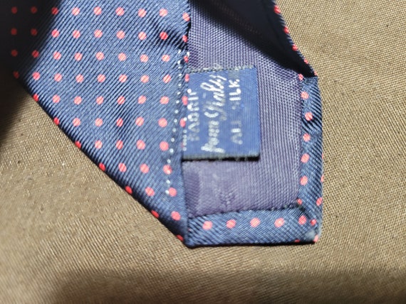 Vintage Silk Necktie Navy with Repeating Red Dots… - image 4