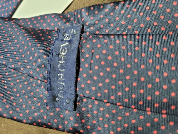 Vintage Silk Necktie Navy with Repeating Red Dots… - image 3